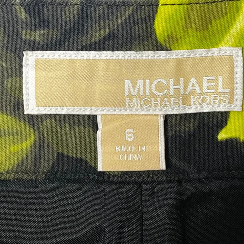Michael Michael Kors Neon Lime Floral Pencil Skirt Black Buckle Detail Size 6